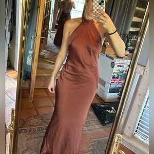 Lulus love in your life rust satin halter maxi dress